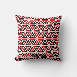 Almofada Padrão preto, branco, abstrato vermelho sólido