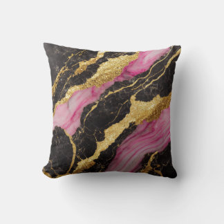 Almofada Padrão preto rosa-mármore com Dourado
