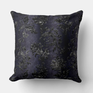 Almofada Padrão Preto Vintage Floral Damask Dark Purple