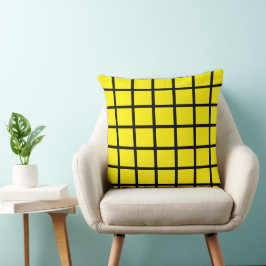 Almofada padrão quadrado amarelo e bordas pretas
