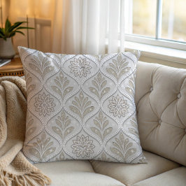 Almofada Padrão Quatrefoil Bege e Branco Brilhante