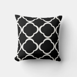 Almofada Padrão Quatrefoil Preto e Branco Elegante