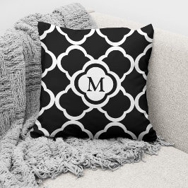 Almofada Padrão Quatrefoil Preto e Branco Monograma Persona