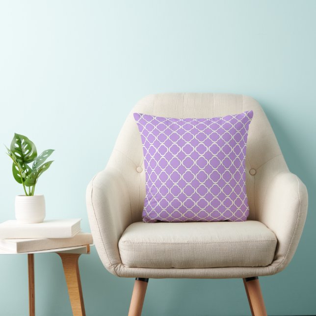 Almofada Padrão Quatrefoil Roxo Branco Elegante (Cadeira)
