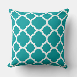 Almofada Padrão Quatrefoil Turquesa e Branco