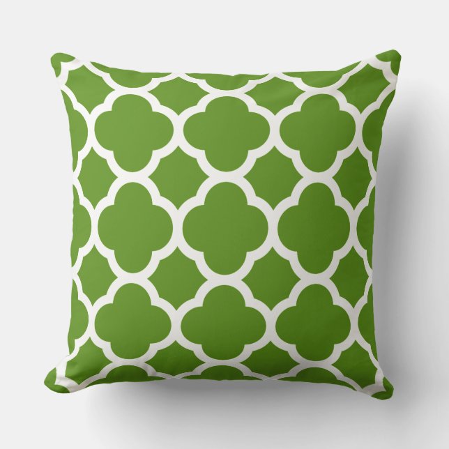 Almofada Padrão Quatrefoil Verde e Branco (Frente)