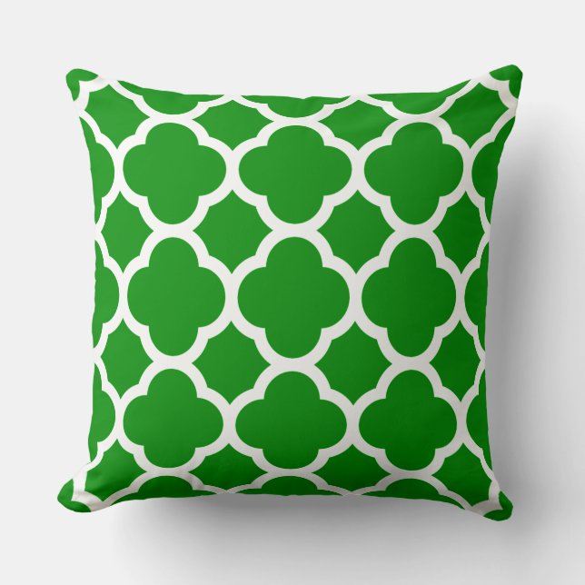 Almofada Padrão Quatrefoil Verde e Branco (Frente)