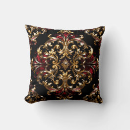 Almofada Padrão Regal Noir | Trabalho em Ouro e Carmesim