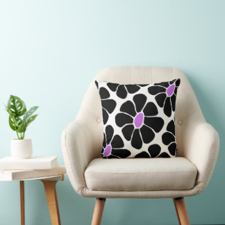 Almofada Padrão Retro de Margarida Preto e Roxo