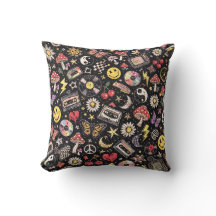 Padrão Retro Floral dos Anos 90 em Preto | Ousado