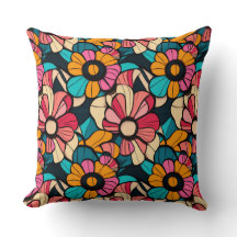 Padrão Retro Floral Fantástico em Berry & Orange