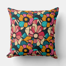 Almofada Padrão Retro Floral Fantástico em Berry & Orange