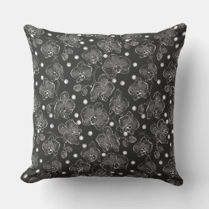 Almofada Padrão retrorfloral preto e branco com polka do