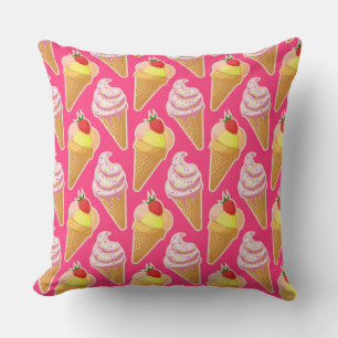 Almofada Padrão rosa Kawaii com sorvete de morango