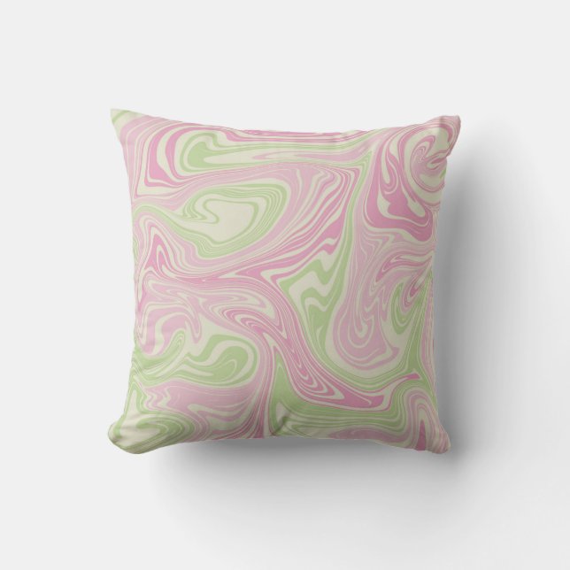 Almofada Padrão Rosa Verde Suave Líquido (Frente)