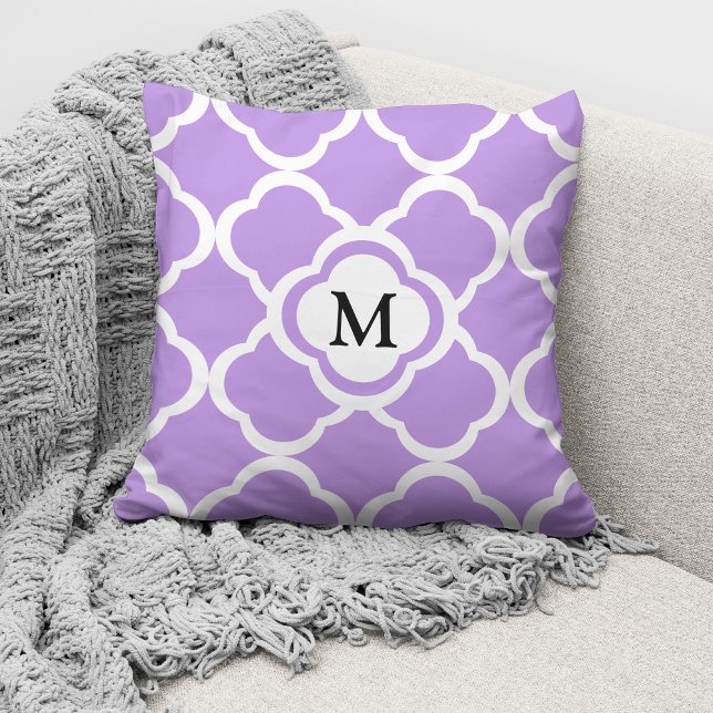 Almofada Padrão Roxo de Monograma Elegante (Criador carregado)
