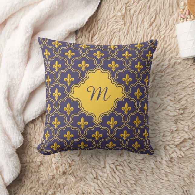 Almofada Padrão Roxo e Dourado da Flor-de-Lis Real (Cobertor)