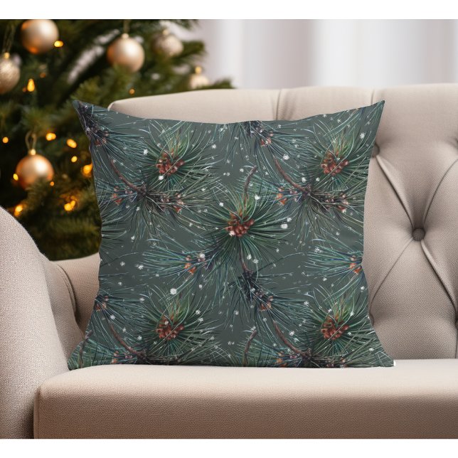 Almofada Padrão Russo Moderno do Pinheiro de inverno (Criador carregado)