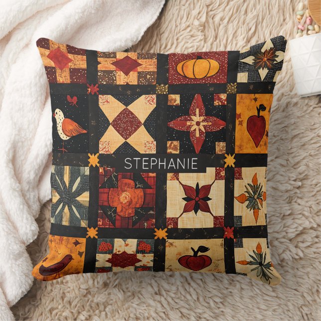 Almofada Padrão Rustic Autumn Patchwork Quilt | Farmhouse (Cobertor)