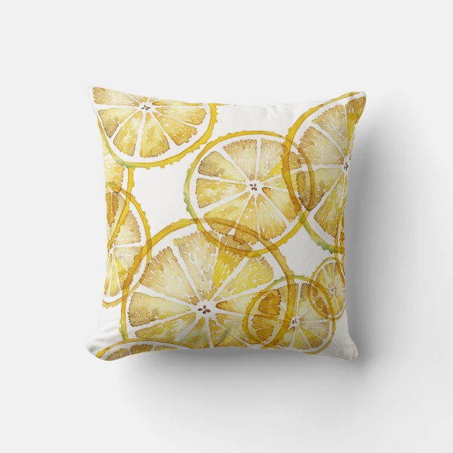 Almofada Padrão Rustic Watercolor Lemon Slices (Frente)