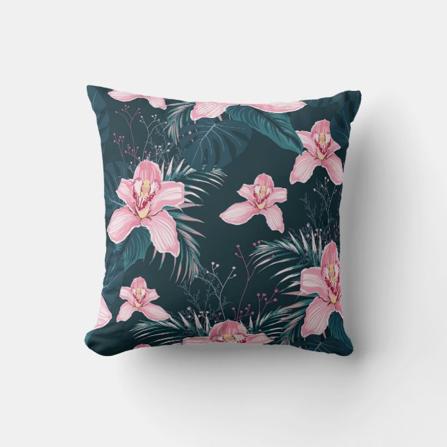 Almofada Padrão sem costura com flores Orquídea, retrato co (Frente)