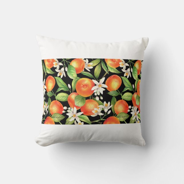 Almofada Padrão sem costura com frutas de laranja, flores e (Frente)