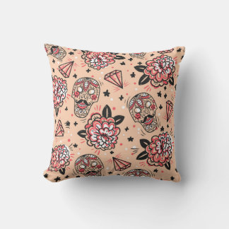 Almofada Padrão sem costura com rosas, diamantes e 