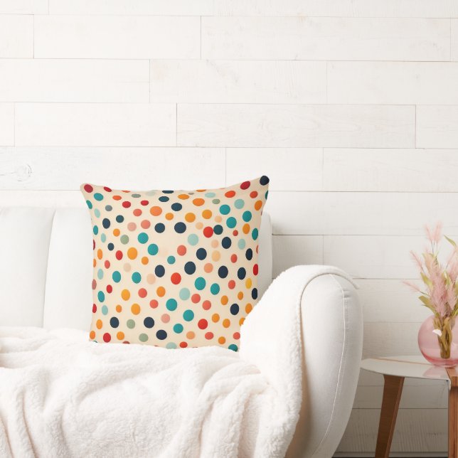 Almofada Padrão sem costura de Bolinhas colorida no bege (Sofá)