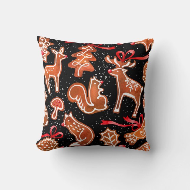 Almofada Padrão sem costura de pão de gengibre de aquarela (Frente)