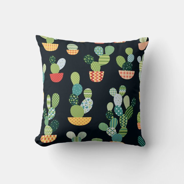 Almofada Padrão sem costura do Cactus no estilo de patch co (Frente)