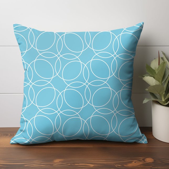 Almofada Padrão Simples Moderno (circle pattern throw pillow in light blue)