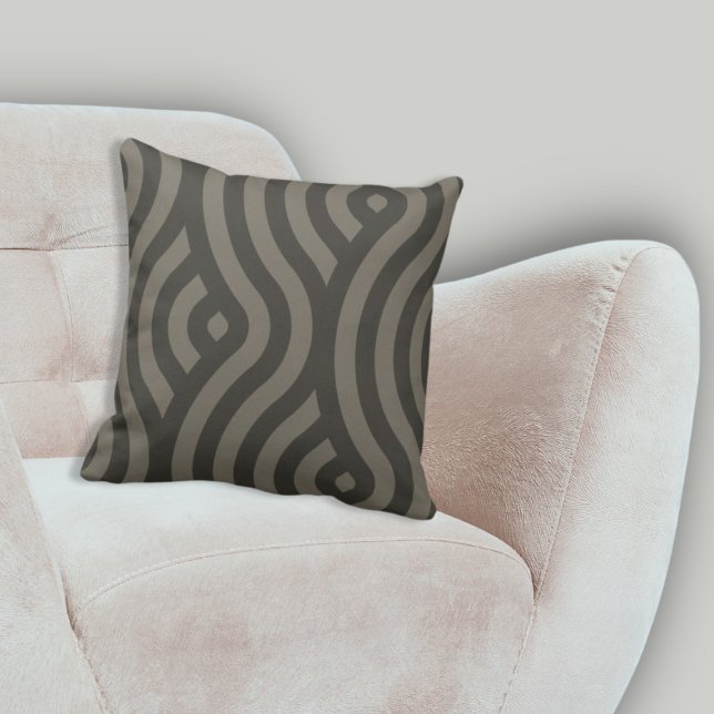 Almofada Padrão sofisticado de stripes de Cinza de dois ton (Sophisticated Two- Tone Grey Stripes Wave Pattern Throw Pillow, Living Room)