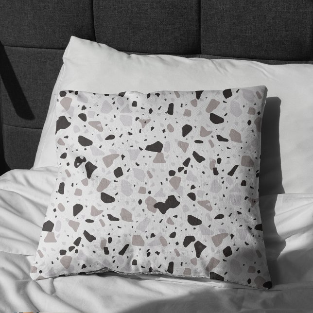 Almofada Padrão Terrazzo monocromático (Monochromatic Terrazzo Pillow On Bed)