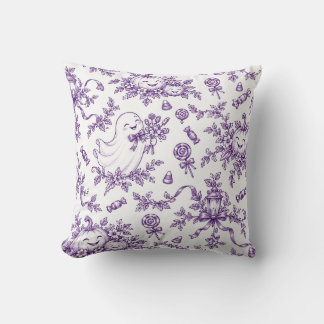 Almofada Padrão Toile de Halloween Roxo Elegante Fantasmas