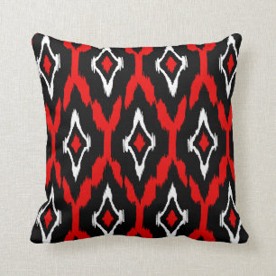 Almofada Padrão Tribal 1a do Ikat vermelho-preto moderno