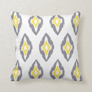 Almofada Padrão Tribal de Ikat Amarelo da cinza moderna 1b