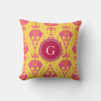 Almofada Padrão tribal ikat monograma rosa amarelo fofo