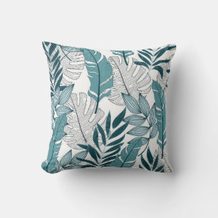 Almofada Padrão tropical com plantas de moda e folhas em c