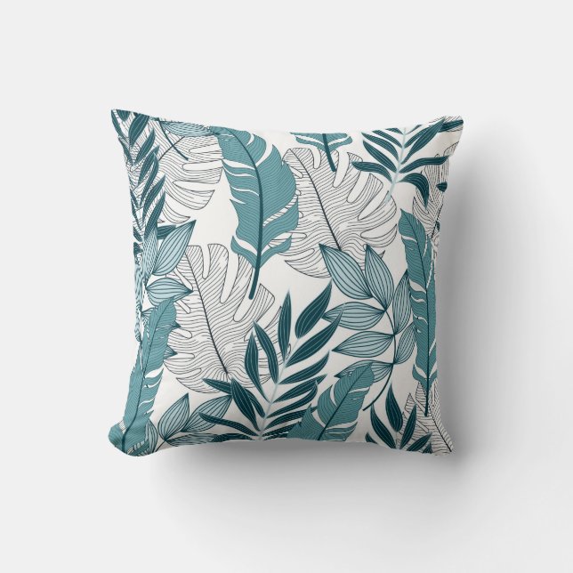 Almofada Padrão tropical com plantas de moda e folhas em ci (Frente)