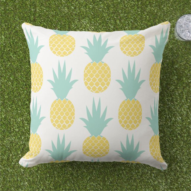 Almofada Padrão Tropical de Abacaxi Amarelo Menta (Grama)