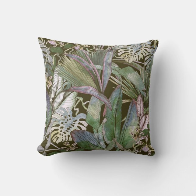 Almofada Padrão tropical sem costura com flores tropicais,  (Frente)