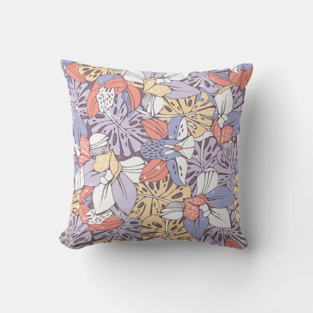 Almofada Padrão trópico uniforme com orquídea e monstera l (Frente)