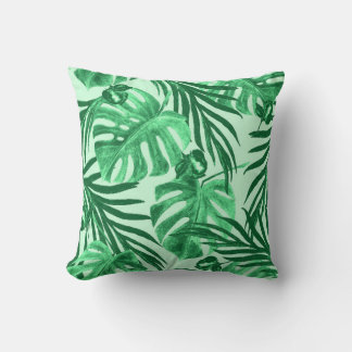 Almofada Padrão uniforme de aquarela com folhas tropicais a