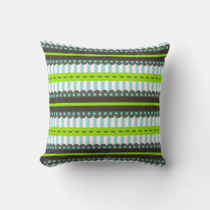 Almofada Padrão Verde, Azul, Stripes e pontos castanhos mod