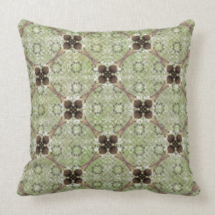 Almofada Padrão Verde, Cinza, Flor de Vintagem de Bronze