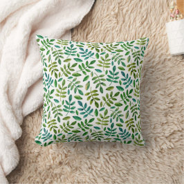 Almofada Padrão verde de aquarela. Folhagem floral verde
