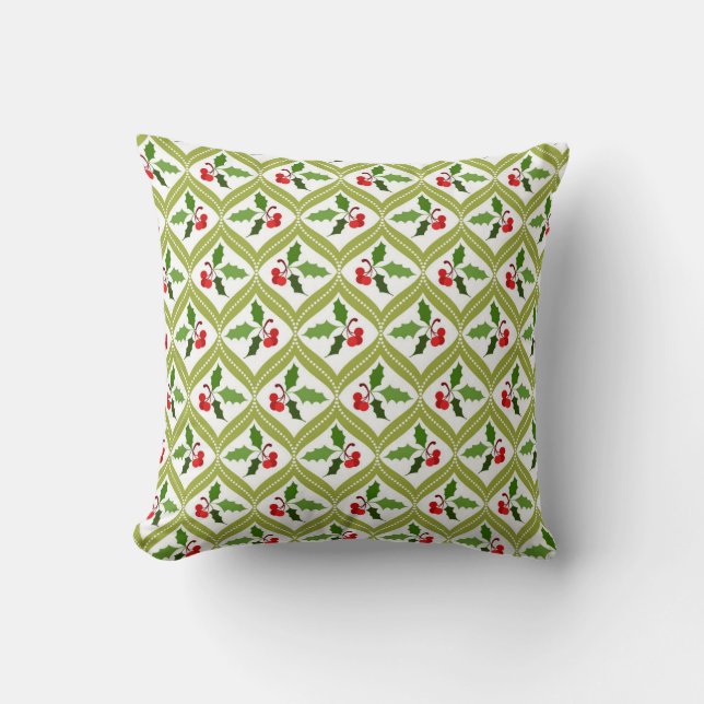Almofada Padrão verde de cereja de Natal (Frente)