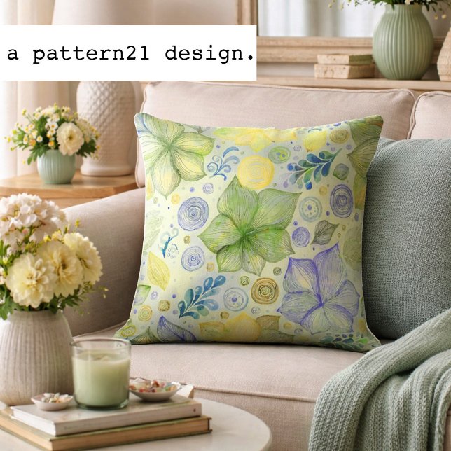 Almofada padrão verde floral (cute light green botanical)