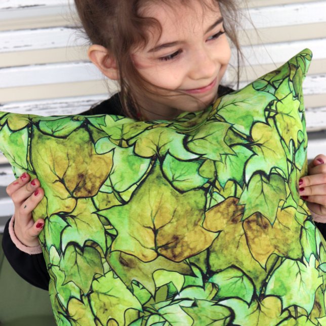 Almofada Padrão Verde Inglês Ivy Nature Watercolor (Criador carregado)