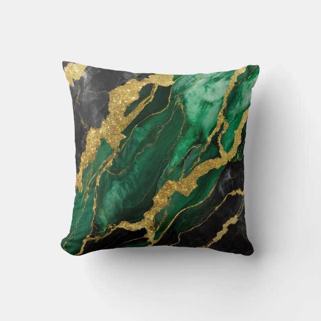 Almofada Padrão Verde Marble com Dourado (Frente)